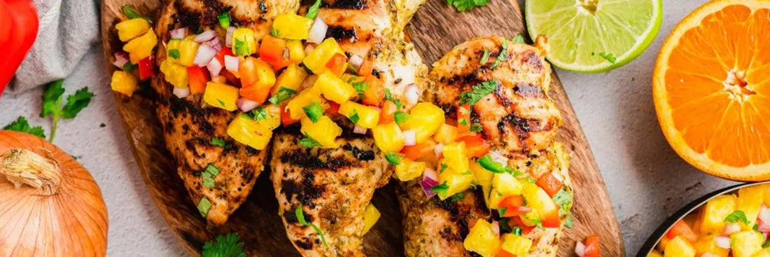 Chicken with Peach Cucumber Salsa