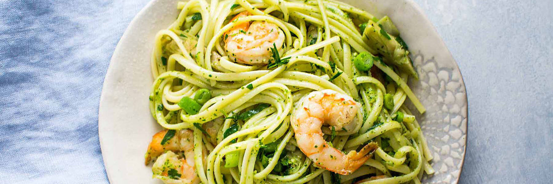 Pesto Shrimp and Artichoke Linquine