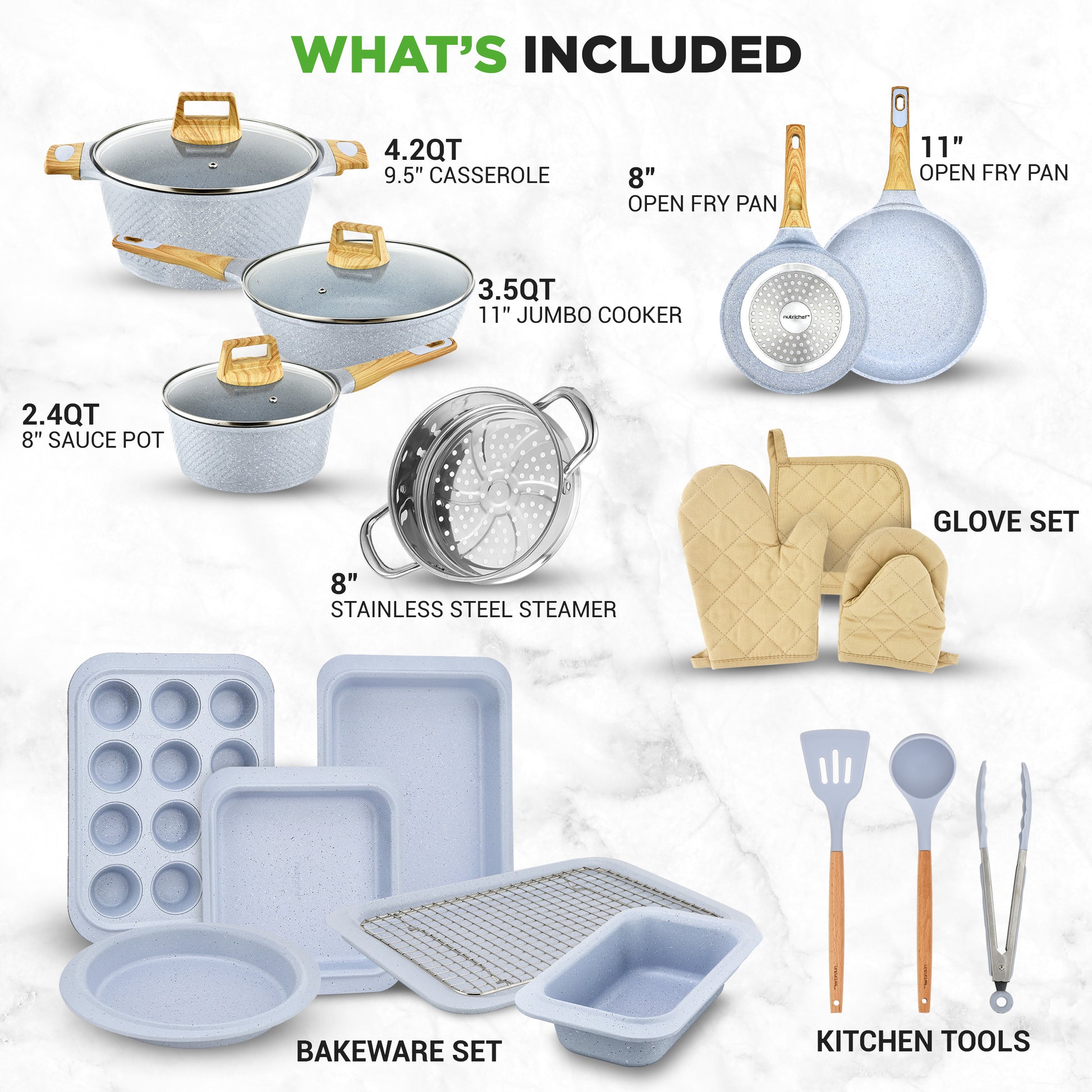 22 Piece Nonstick Cookware Set