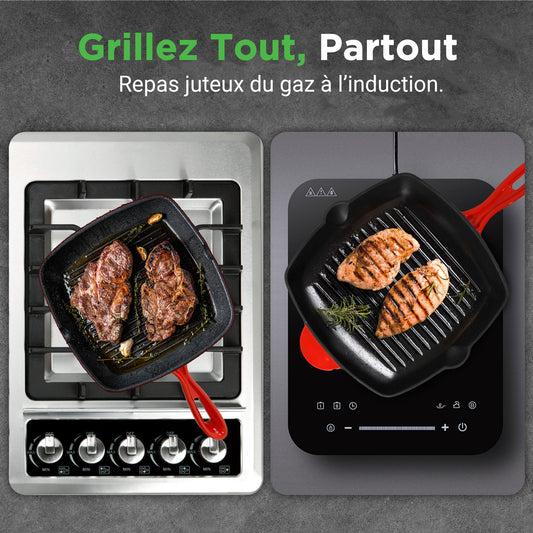 Kitchen Skillet Grill Pan - Square Cast Iron Skillet Grilling Pan With Non-Stick Enamel Coating