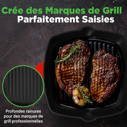 Kitchen Skillet Grill Pan - Square Cast Iron Skillet Grilling Pan With Non-Stick Enamel Coating