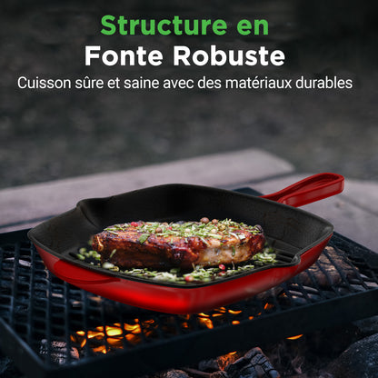 Kitchen Skillet Grill Pan - Square Cast Iron Skillet Grilling Pan With Non-Stick Enamel Coating