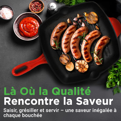 Kitchen Skillet Grill Pan - Square Cast Iron Skillet Grilling Pan With Non-Stick Enamel Coating