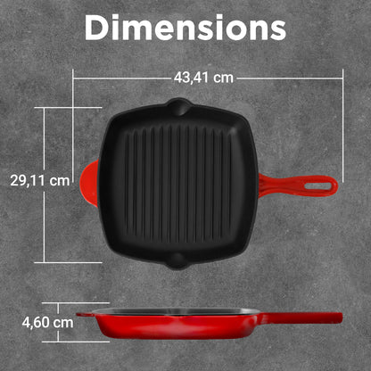 Kitchen Skillet Grill Pan - Square Cast Iron Skillet Grilling Pan With Non-Stick Enamel Coating
