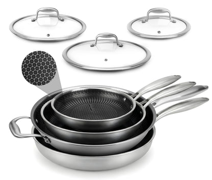 Ensemble de cuisine Casseroles et poêles - Batterie de cuisine en acier inoxydable à trois couches, revêtement antiadhésif Dakin à l'intérieur et à l'extérieur (ensemble de 7 pièces) 