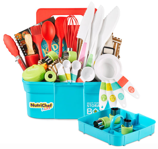 Kids Cooking And Baking Supplies Gift Set With Storage Container, Complete Junior Chef Cooking Sets