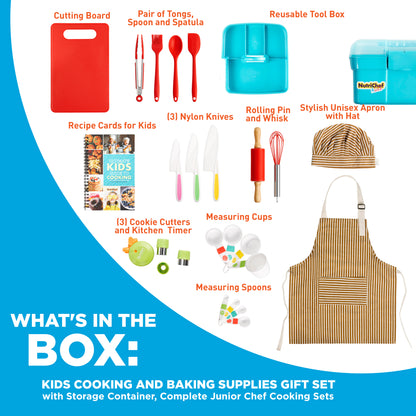 Kids Cooking And Baking Supplies Gift Set With Storage Container, Complete Junior Chef Cooking Sets