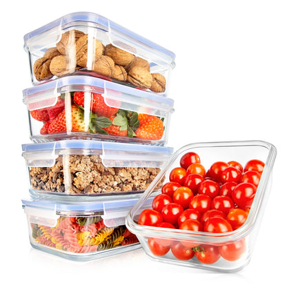 10-Piece Superior Glass Food Storage Containers Set - Stackable Design, Newly Bpa-Free Airtight Clear Locking Lids With Vent Lids & Blue Air Hole