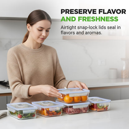 10-Piece Superior Glass Food Storage Containers Set - Stackable Design, Newly Bpa-Free Airtight Clear Locking Lids With Vent Lids & Blue Air Hole