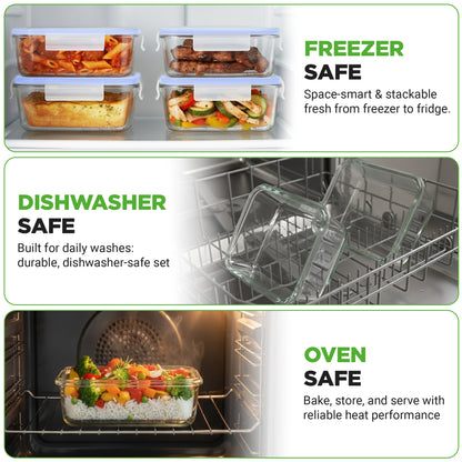 10-Piece Superior Glass Food Storage Containers Set - Stackable Design, Newly Bpa-Free Airtight Clear Locking Lids With Vent Lids & Blue Air Hole