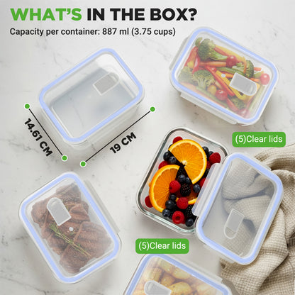 10-Piece Superior Glass Food Storage Containers Set - Stackable Design, Newly Bpa-Free Airtight Clear Locking Lids With Vent Lids & Blue Air Hole