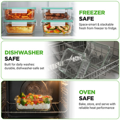 10-Piece Superior Glass Food Storage Containers Set - Stackable Design, Newly Bpa-Free Airtight Clear Locking Lids With Vent Lids & Green Air Hole