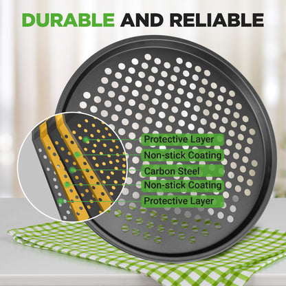 Non-Stick Pizza Pan 33cm - Carbon Steel with Perforated Holes
