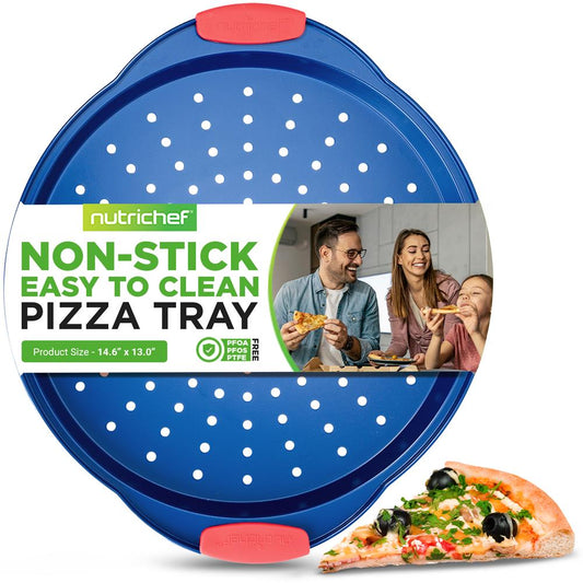 Moule à pizza antiadhésif - Revêtement antiadhésif bleu de luxe à l'intérieur et à l'extérieur avec poignées en silicone rouge, compatible avec les modèles : Ncsbsbl8, Ncsbsbl10 (Bleu) 
