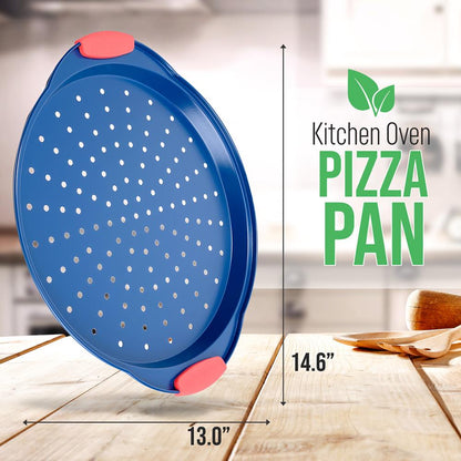 Moule à pizza antiadhésif - Revêtement antiadhésif bleu de luxe à l'intérieur et à l'extérieur avec poignées en silicone rouge, compatible avec les modèles : Ncsbsbl8, Ncsbsbl10 (Bleu) 