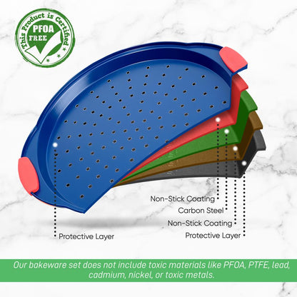 Moule à pizza antiadhésif - Revêtement antiadhésif bleu de luxe à l'intérieur et à l'extérieur avec poignées en silicone rouge, compatible avec les modèles : Ncsbsbl8, Ncsbsbl10 (Bleu) 