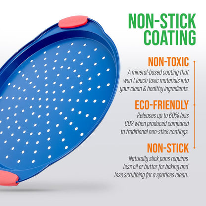 Moule à pizza antiadhésif - Revêtement antiadhésif bleu de luxe à l'intérieur et à l'extérieur avec poignées en silicone rouge, compatible avec les modèles : Ncsbsbl8, Ncsbsbl10 (Bleu) 