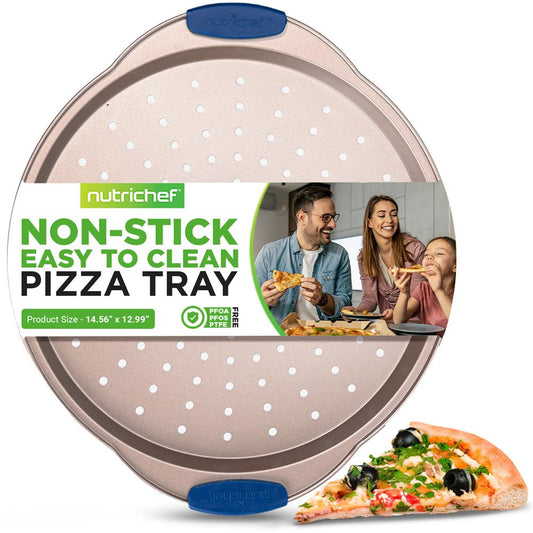 Moule à pizza antiadhésif - Revêtement antiadhésif doré à l'intérieur et à l'extérieur avec poignées en silicone bleu, compatible avec les modèles : Ncsbsg78, Ncsbsg60 (Or) 