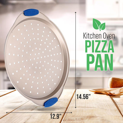 Moule à pizza antiadhésif - Revêtement antiadhésif doré à l'intérieur et à l'extérieur avec poignées en silicone bleu, compatible avec les modèles : Ncsbsg78, Ncsbsg60 (Or) 