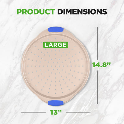 Non-stick Pizza Pan 36cm - Carbon Steel with Perforated Holes & Silicone Handles