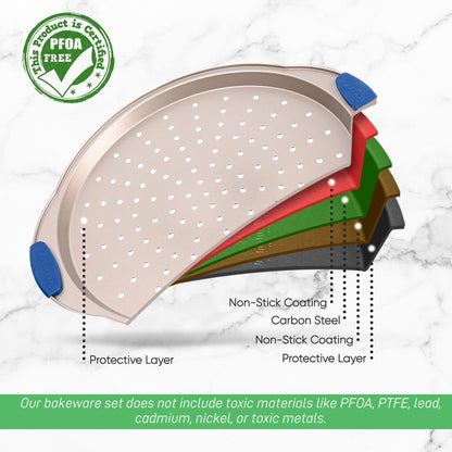 Moule à pizza antiadhésif - Revêtement antiadhésif doré à l'intérieur et à l'extérieur avec poignées en silicone bleu, compatible avec les modèles : Ncsbsg78, Ncsbsg60 (Or) 