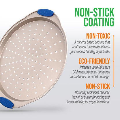 Moule à pizza antiadhésif - Revêtement antiadhésif doré à l'intérieur et à l'extérieur avec poignées en silicone bleu, compatible avec les modèles : Ncsbsg78, Ncsbsg60 (Or) 