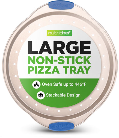 Non-stick Pizza Pan 36cm - Carbon Steel with Perforated Holes & Silicone Handles