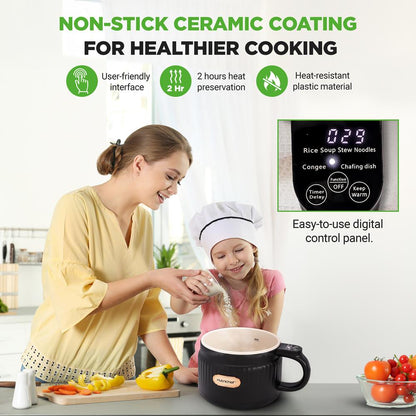 1.6L Portable Electric Rice Cooker, Multi-Functional With Non-Stick Ceramic Coating, Digital Control Panel, 6 Optional Functions, Anti-Burn Dry, Automatic Power-Off