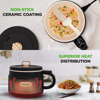 1.6L Portable Electric Rice Cooker, Multi-Functional With Non-Stick Ceramic Coating, Digital Control Panel, 6 Optional Functions, Anti-Burn Dry, Automatic Power-Off