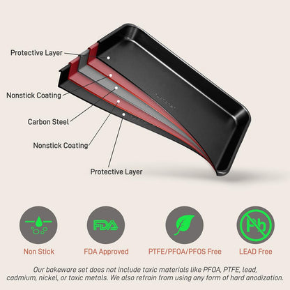 2-Pc. Nonstick Cookie Sheet Baking Pan - Professional Quality Kitchen Cooking Non-Stick Bake Trays With Black Coating Inside & Outside