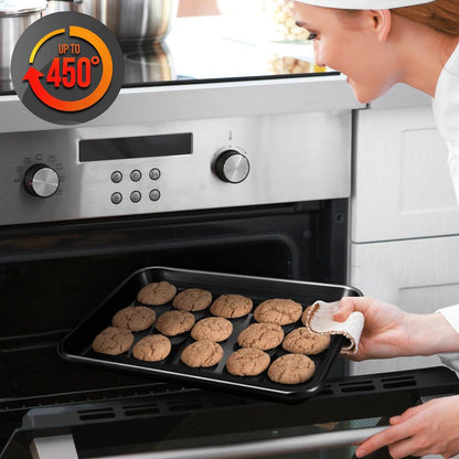 2-Pc. Nonstick Cookie Sheet Baking Pan - Professional Quality Kitchen Cooking Non-Stick Bake Trays With Black Coating Inside & Outside
