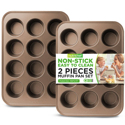 NutriChef Moules à muffins antiadhésifs en acier au carbone 12 tasses - Ensemble de 2 