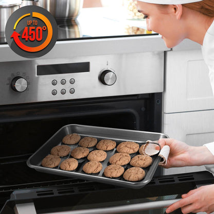 2-Pc. Nonstick Cookie Sheet Baking Pan - Professional Quality Kitchen Cooking Non-Stick Bake Trays With Gray Coating Inside & Outside