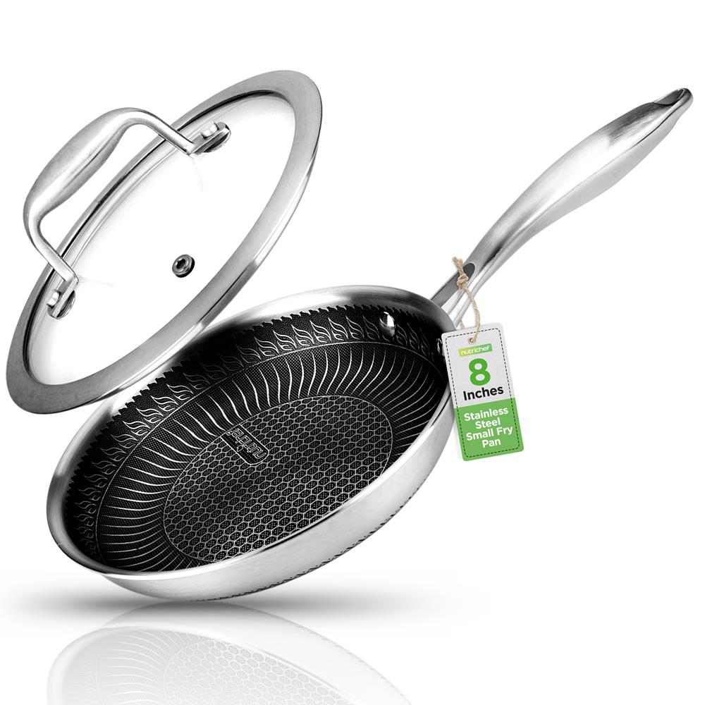 8'' Stir Fry Pan With Glass Lid - Triply Stainless Steel Cookware, Dak ...
