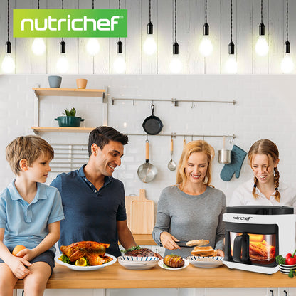 Family in a kitchen with NutriChef 8 in 1 air fryer .