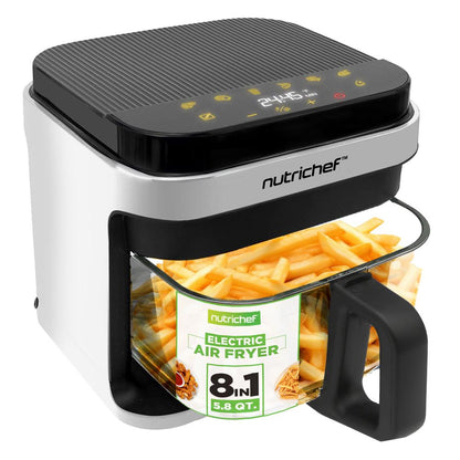 Friteuse à air de 5,5 litres - Cuiseur électrique sans huile avec affichage numérique personnalisé de 5,8Qt avec fenêtre transparente (Blanc) 