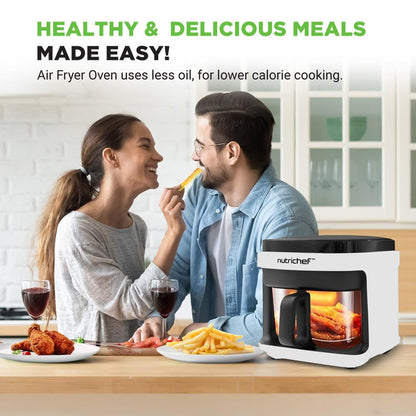 Friteuse à air de 5,5 litres - Cuiseur électrique sans huile avec affichage numérique personnalisé de 5,8Qt avec fenêtre transparente (Blanc) 