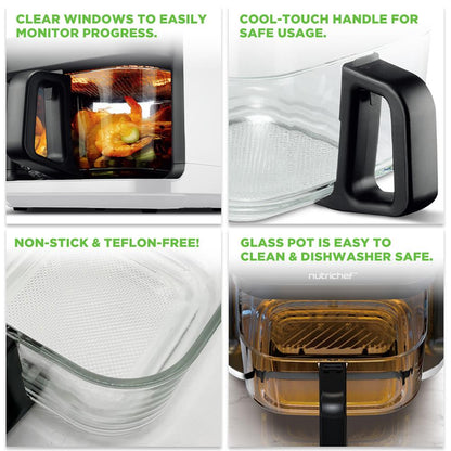 Friteuse à air de 5,5 litres - Cuiseur électrique sans huile avec affichage numérique personnalisé de 5,8Qt avec fenêtre transparente (Blanc) 