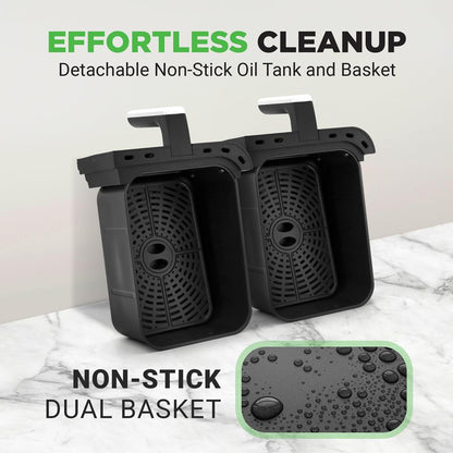 Friteuse à air à double panier de 4,4Qt - Cuiseur électrique sans huile avec affichage numérique personnalisé et fenêtre transparente (Noir) 