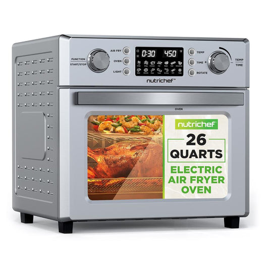 NutriChef 26L Countertop Air Fryer Oven – Rotisserie, 10 Digital Presets, 1700 Watts