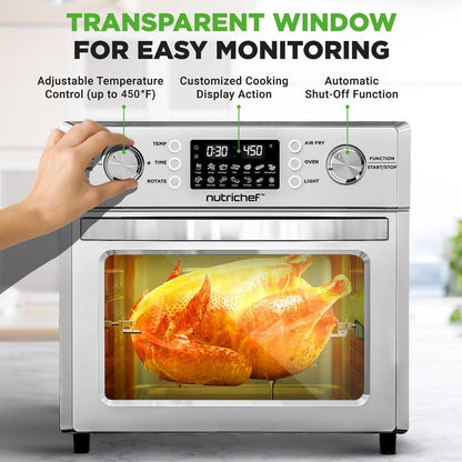 NutriChef Four à air chaud de comptoir de 26L – Rôtissoire, 10 préréglages numériques, 1700 watts 