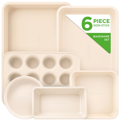 6-Piece Nonstick Ceramic Bakeware Set – Carbon Steel Baking Pans, Cookie Sheets & Loaf Pans