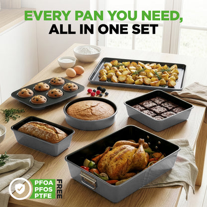 8-Piece Stackable Nonstick Carbon Steel Bakeware Pan Set - Grey