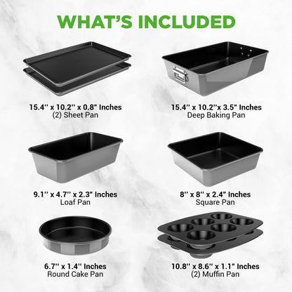8-Piece Stackable Nonstick Carbon Steel Bakeware Pan Set - Grey