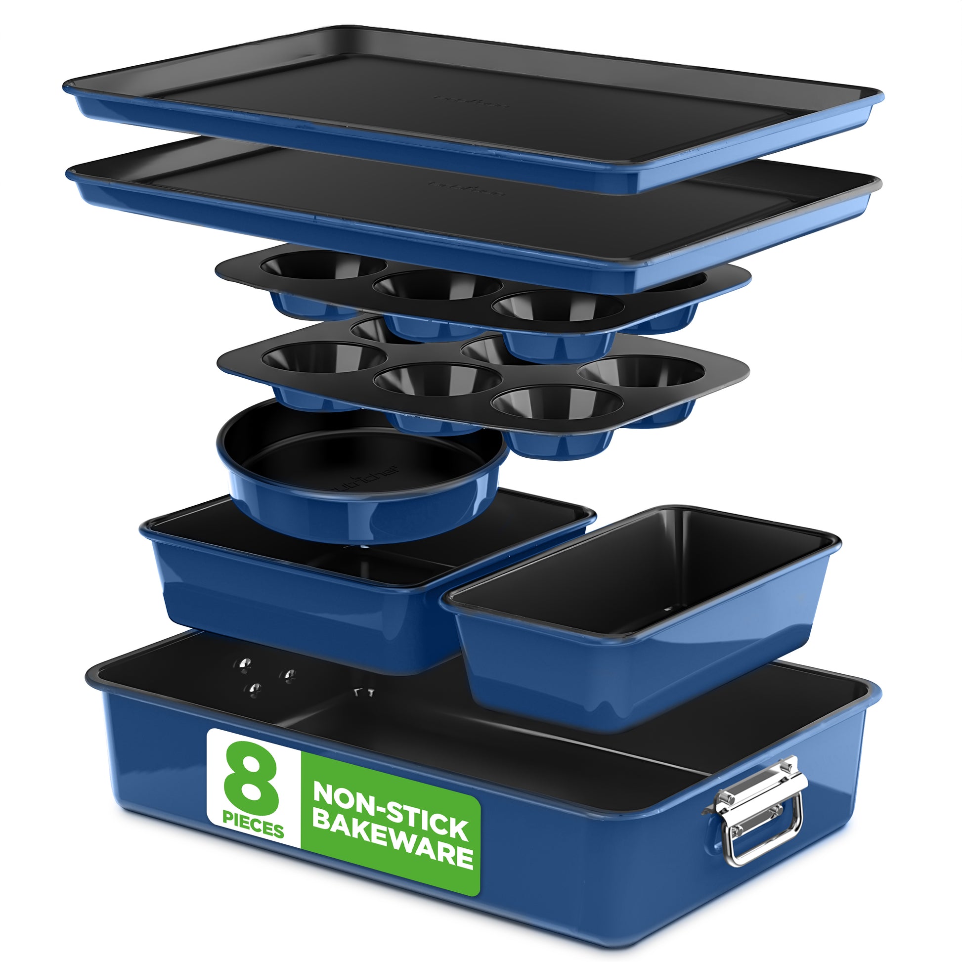 NutriChef Stackable Nonstick Bakeware Pan Set - Blue