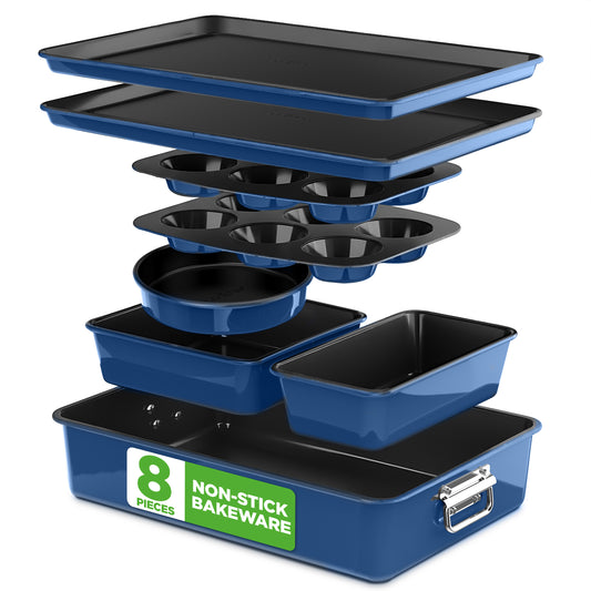 NutriChef Stackable Nonstick Bakeware Pan Set - Blue