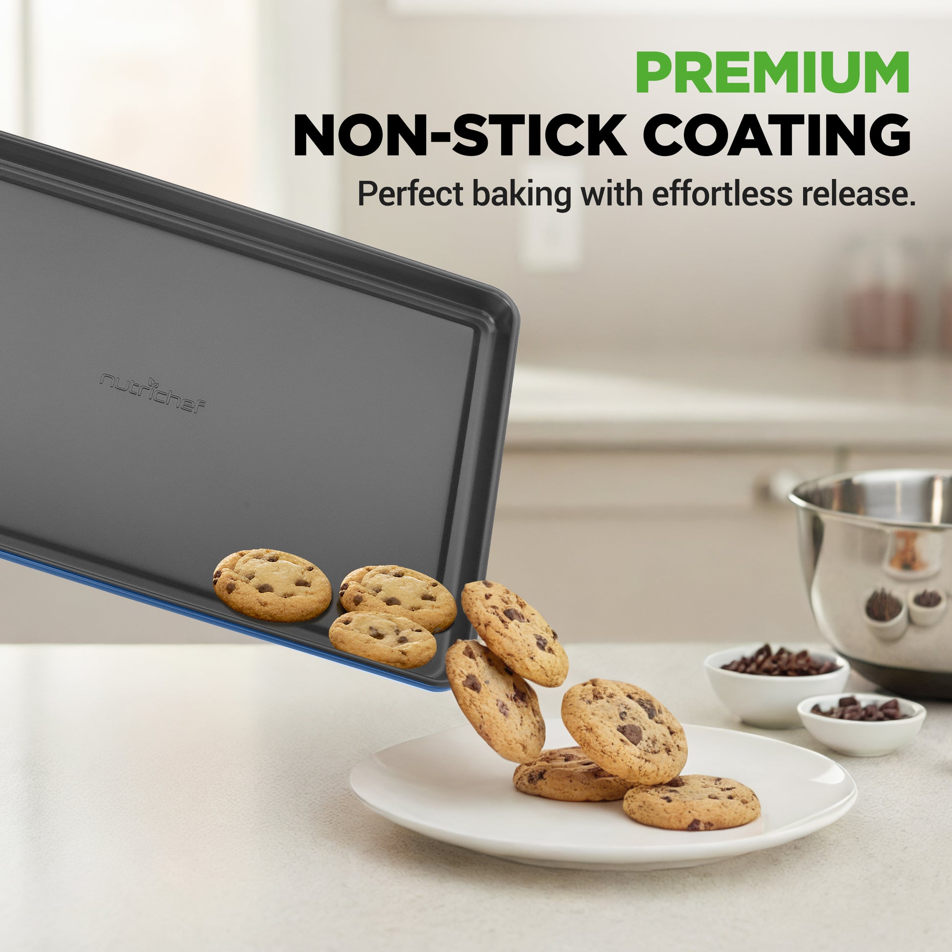NutriChef Stackable Nonstick Bakeware Pan Set - Blue