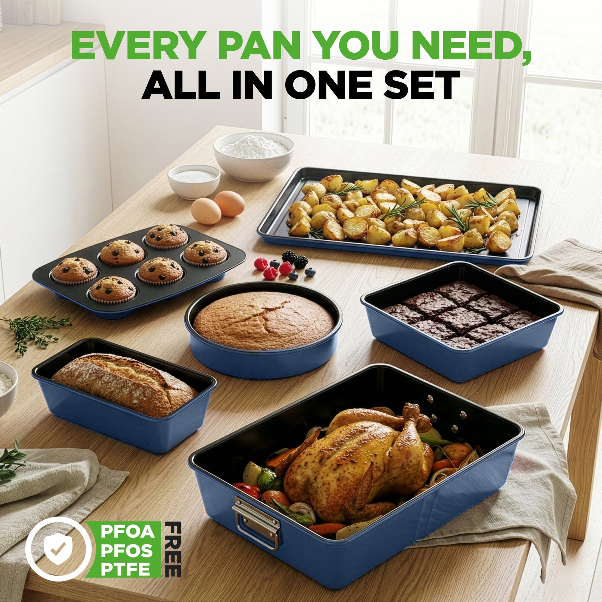 NutriChef Stackable Nonstick Bakeware Pan Set - Blue