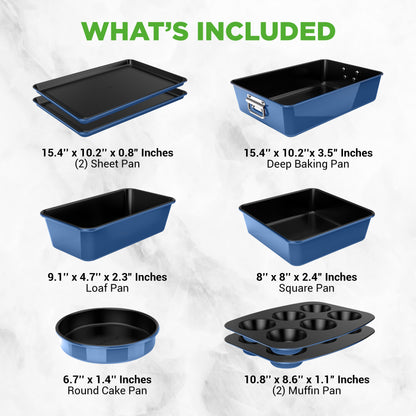 8-Piece Stackable Nonstick Carbon Steel Bakeware Pan Set - Blue