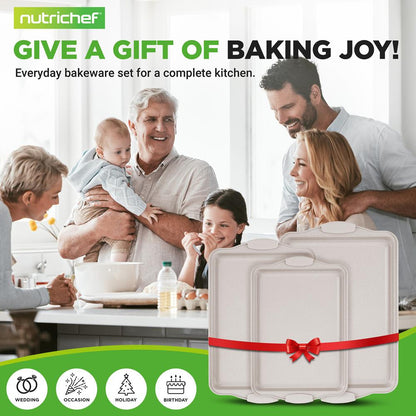 Ensemble de 3 plaques à pâtisserie antiadhésives avec poignées en silicone pour la cuisson (Marbre Crème) 